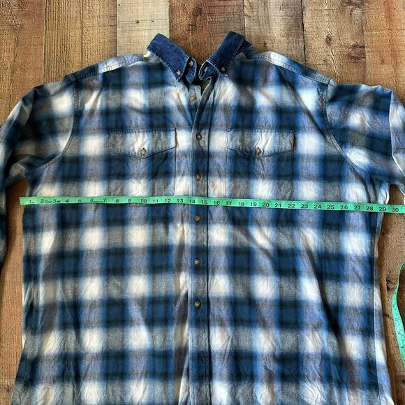 Panhandle Slim Rough Stock Mens Blue White Plaid Long Sleeve Button Down Shirt - Picture 2 of 10